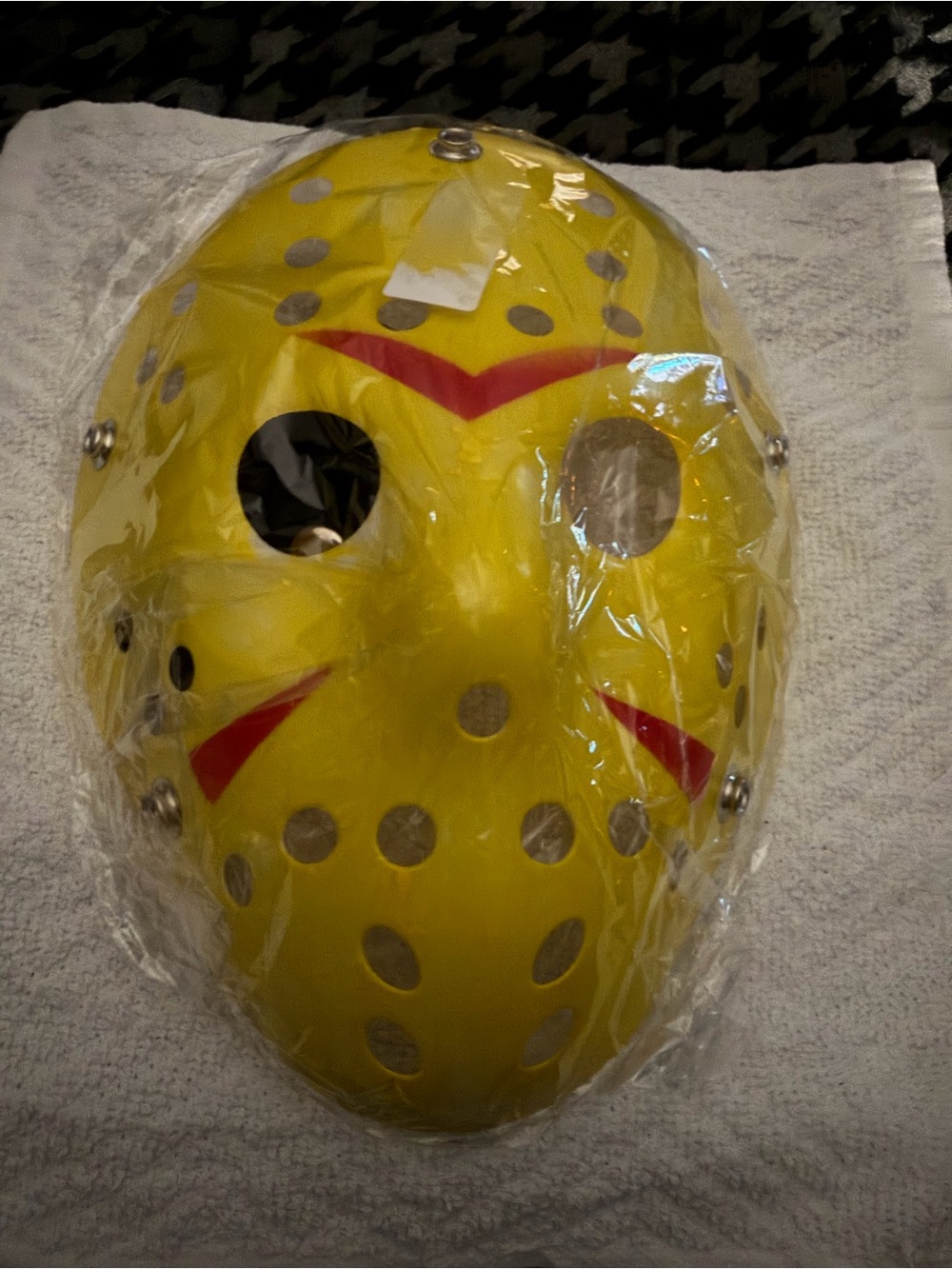 Adult Yellow Hockey-Style Halloween Mask with Red Accents
